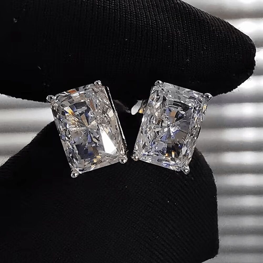 Rectangle Diamond White Gold Stud Earrings